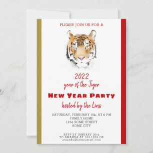 Chinese New Year 2022 Tiger Watercolor Party Invitation
