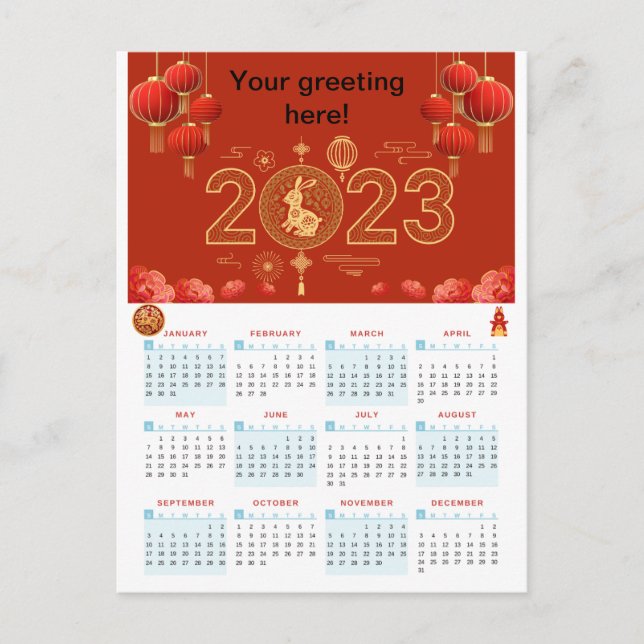 Chinese New Year 2023 Rabbit calendar Card (Front)
