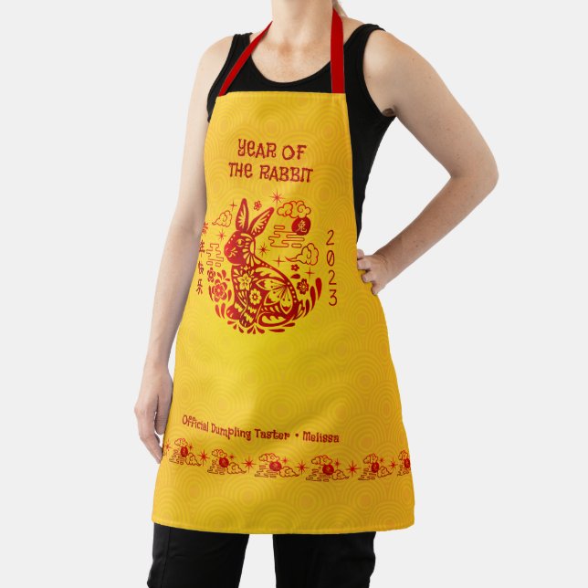 Chinese New Year 2023 Rabbit Red Foil Yellow Bold Apron (Insitu)