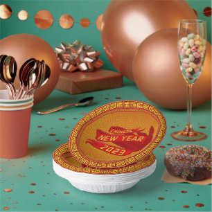 Chinese New Year 2023 Rabbit Red Gold 7" Paper Plate