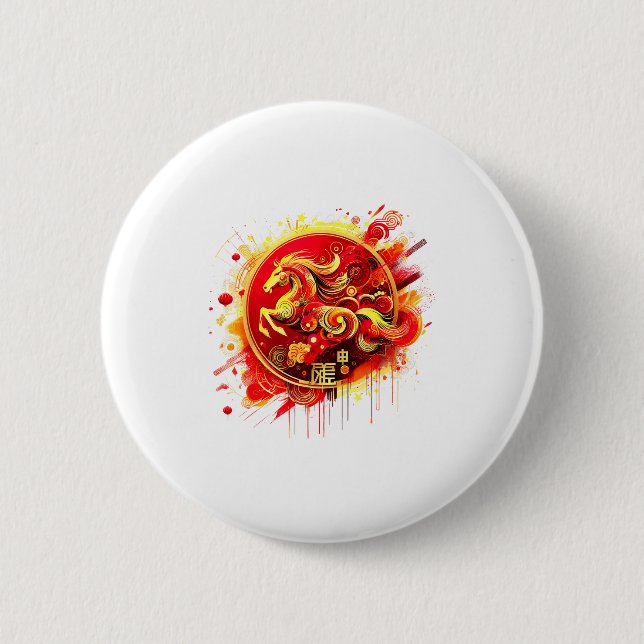 Chinese New Year 2026 Horse Happy Chinese New Year 2 Inch Round Button (Front)