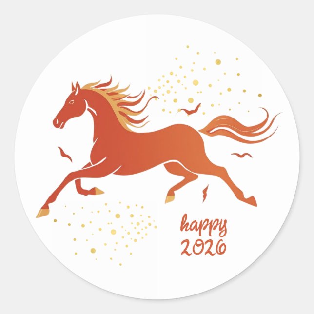 Chinese New Year 2026 Horse Ink New Year Classic Round Sticker (Front)