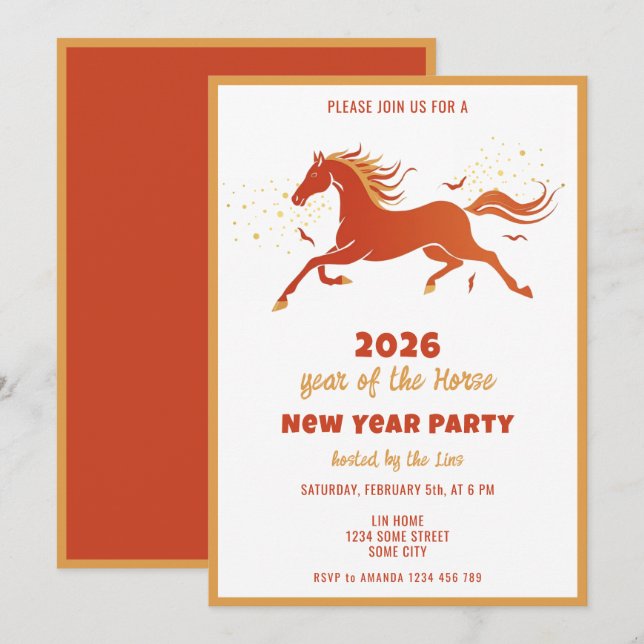 Chinese New Year 2026 Horse Ink New Year Party Invitation (Front/Back)