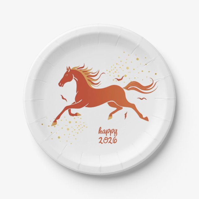 Chinese New Year 2026 Horse Ink New Year Party Paper Plate (Front)