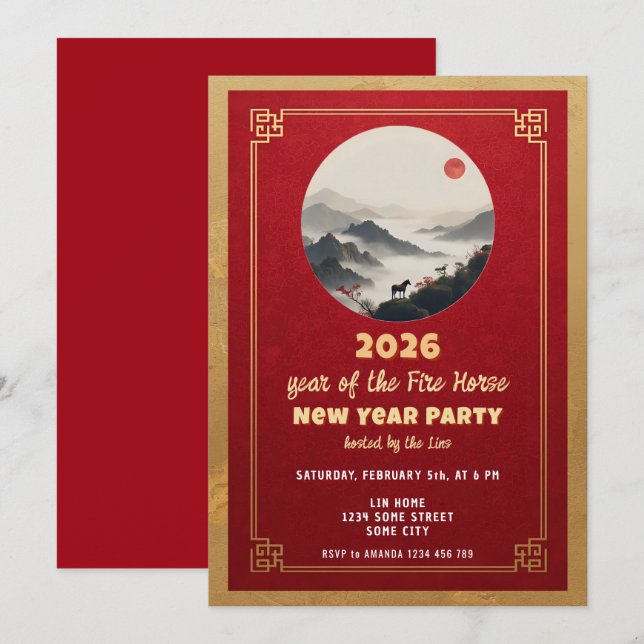 Chinese New Year 2026 Horse New Year Party Invitation (Front/Back)
