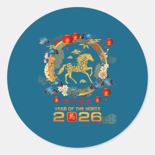 Chinese New Year 2026 Year Of Horse Men Women Kid  Classic Round Sticker