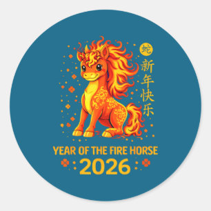 Chinese New Year 2026 Year Of The Fire Horse  Classic Round Sticker