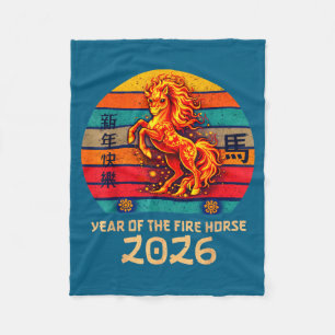 Chinese New Year 2026 Year Of The Fire Horse Vinta Fleece Blanket
