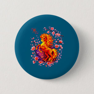 Chinese New Year 2026 Year Of The Fire Horse White 2 Inch Round Button