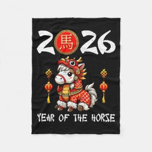 Chinese New Year 2026 Year Of The Horse Happy New  Fleece Blanket