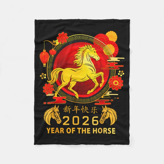Chinese New Year 2026 Year Of The Horse Happy New  Fleece Blanket (Front)