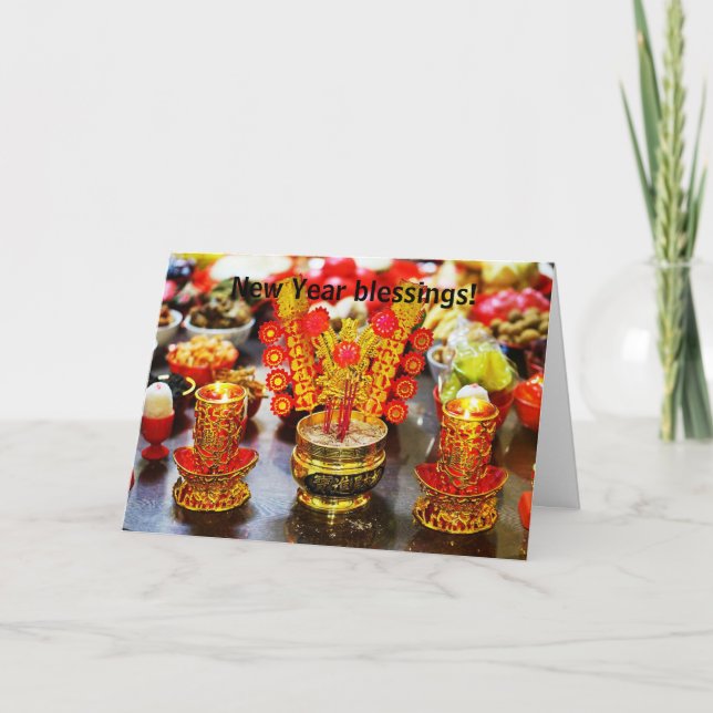 Chinese New Year blessings gold red card (Front)