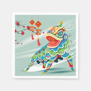 Chinese New Year Blue Lion Dancer Napkin