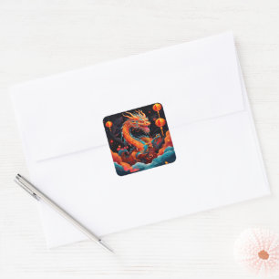 Chinese New Year colourful dragon Square Sticker