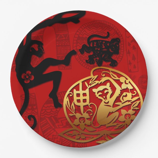 Chinese New Year Cute Monkey Zodiac Birthday PP Paper Plate (Front)