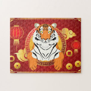Chinese new year design with tiger jigsaw puzzle