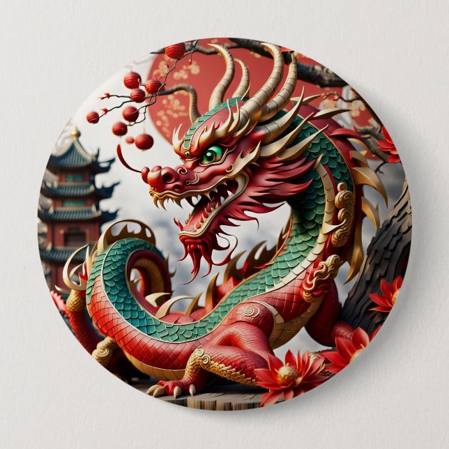 Chinese New Year Dragon 2024 But02 4 Inch Round Button (Front)