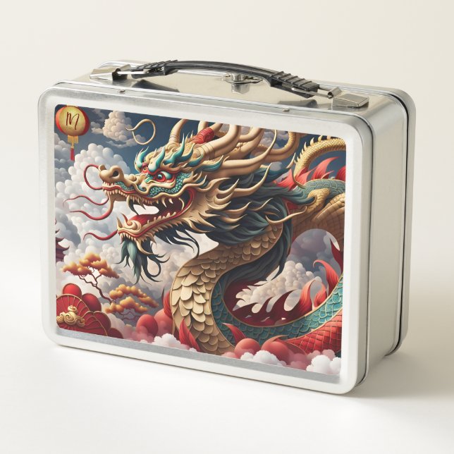 Chinese New Year Dragon 2024 Monogram LBox04 Metal Metal Lunch Box (Back)