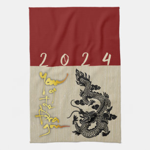 Chinese New Year Dragon Black paper-cut Zodiac KT2 Kitchen Towel