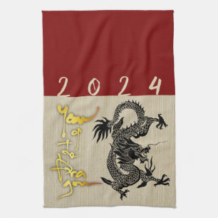 Chinese New Year Dragon Black paper-cut Zodiac KT3 Kitchen Towel