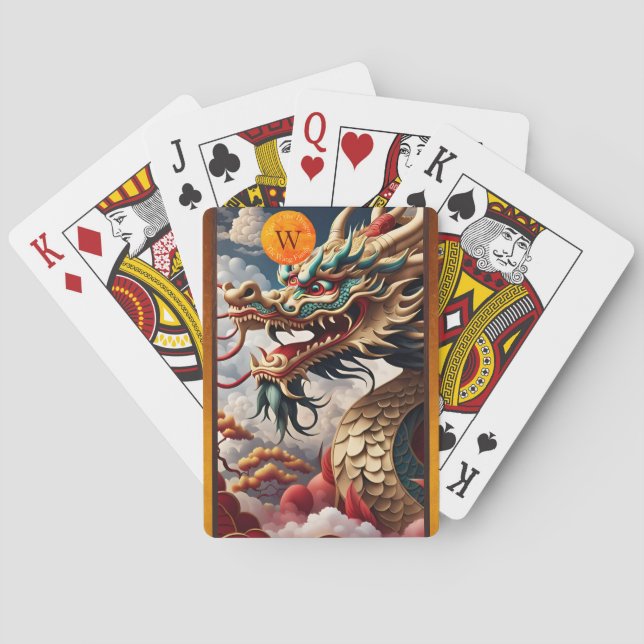 Chinese New Year Dragon Fantasy Monogram PCs Playing Cards (Back)
