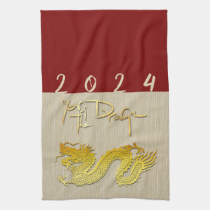 Chinese New Year Dragon gold paper-cut Zodiac KT Kitchen Towel