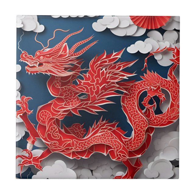 Chinese New Year Dragon Paper-cut 2024 CerT3 Tile (Front)