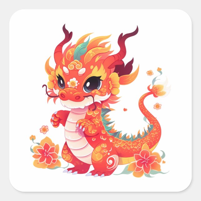 Chinese New Year Dragon Square Sticker (Front)