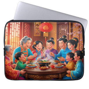 Chinese new year family feast laptop sleeve