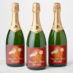 Chinese New Year Fire Horse 2026 Zodiac Sparkling Wine Label