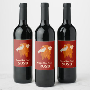 Chinese New Year Fire Horse 2026 Zodiac Wine Label