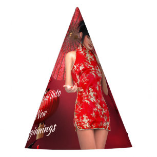 Chinese New Year Girl with a Red Umbrella Party Hat