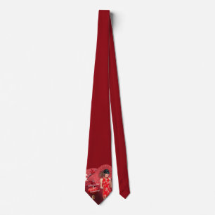 Chinese New Year Girl with a Red Umbrella Tie