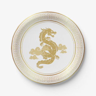 Chinese New Year Gold Dragon Paper Plate