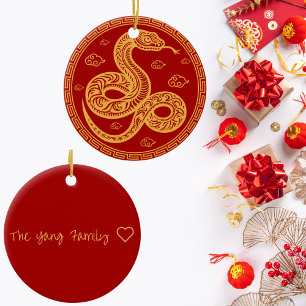 Chinese New Year Golden Snake Personalized Ceramic Ornament