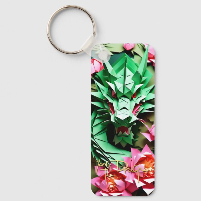 Chinese New Year Green Dragon Origami Monogram ReK Keychain (Front)