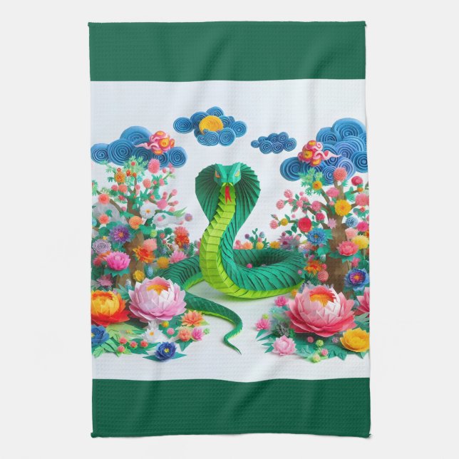Chinese New Year green Snake 2025 KT4 Kitchen Towel (Vertical)