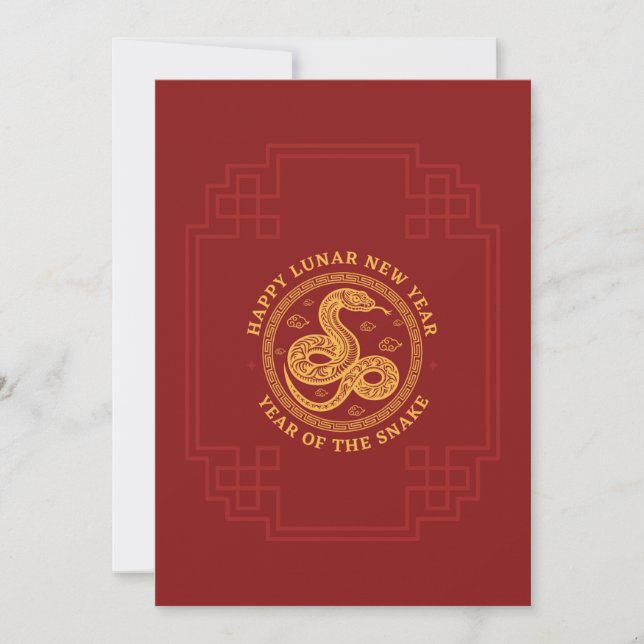 Chinese New Year Holiday Cards Red Gold Snake 2025 (Front)