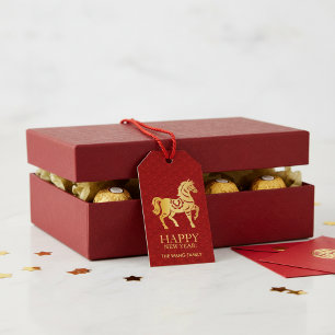 Chinese New Year Horse 2026 Red Gold  Gift Tags