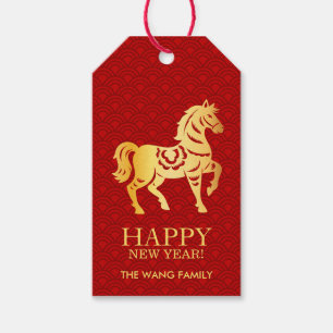 Chinese New Year Horse 2026 Red Gold  Gift Tags