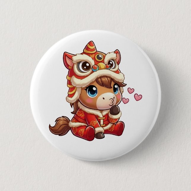 Chinese New Year Horse 2026 Zodiac 2 Inch Round Button (Front)