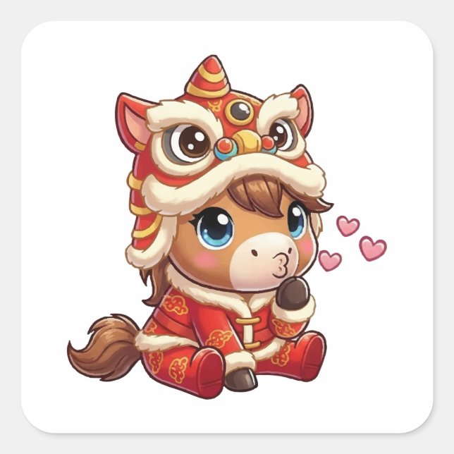Chinese New Year Horse 2026 Zodiac Square Sticker (Front)