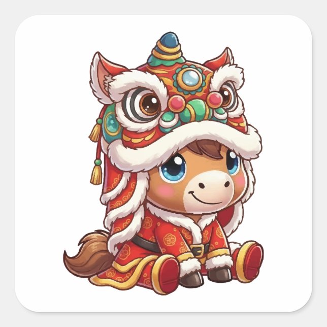 Chinese New Year Horse 2026 Zodiac Square Sticker (Front)
