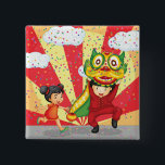Chinese New Year Kids Lion Dance and Lantern 2 Inch Square Button<br><div class="desc">Show off your holiday spirit with this eye-catching lion dance button featuring a whimsical illustration of kids celebrating the spring festival. This small but impactful accessory is perfect for pinning onto backpacks, jackets, or lanyards during lunar new year parades and community gatherings. The high-gloss finish protects the vibrant red and...</div>