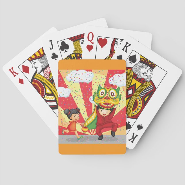 Chinese New Year Kids Lion Dance and Lantern Playing Cards (Back)