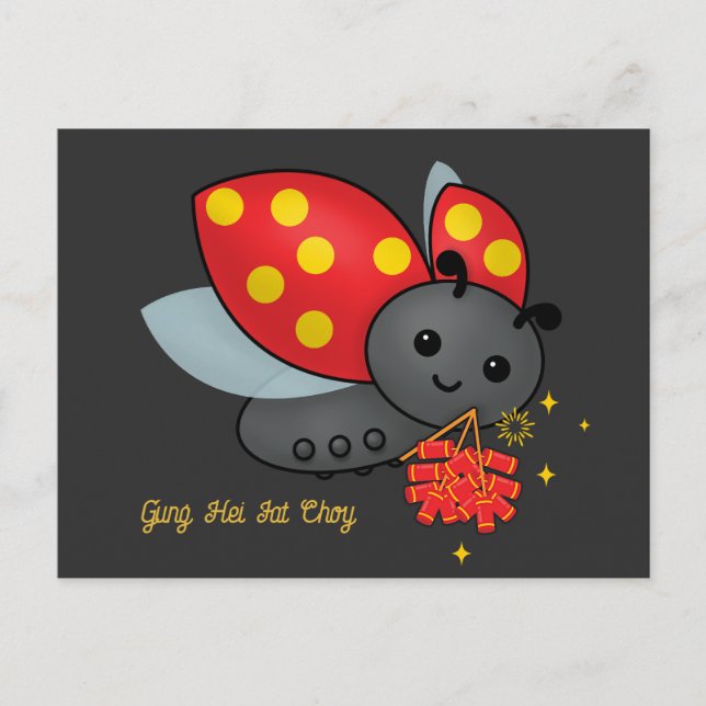 Chinese New Year Ladybug Firecrackers Postcard (Front)
