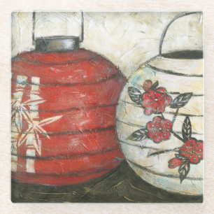 Chinese New Year Lanterns with Floral Print Glass Coaster