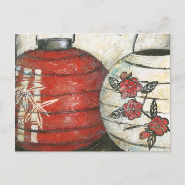 Chinese New Year Lanterns with Floral Print Holiday Postcard (Front)