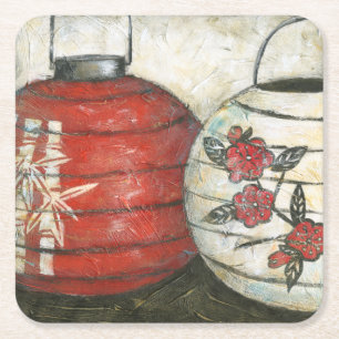 Chinese New Year Lanterns with Floral Print Square Paper Coaster