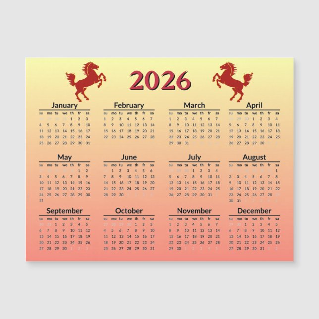 Chinese New Year of Horse 2026 Calendar  (Front)